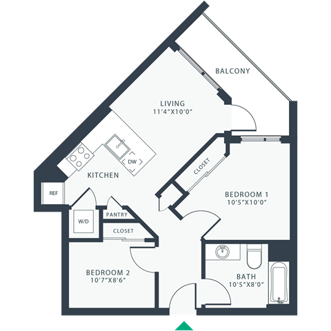 a floor plan of a unit with a bedroom and a living room
